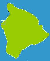 Locator Map: A white rectangle denotes an area on the central west shore of the Big Island.